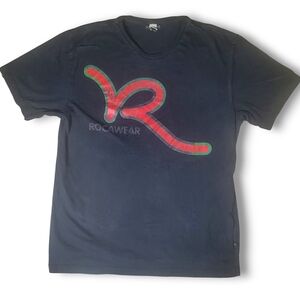 ROCAWEAR - Super Rare Men's Black T-Shirt w/ Red & Green Logo Y2K Streetwear
